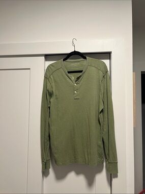 J Crew Men's Olive Long-Sleeve Henley Shirt